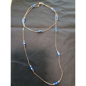 Vintage Tracy Hamilton Korea Goldtone Necklace 29.5" Blue Beads